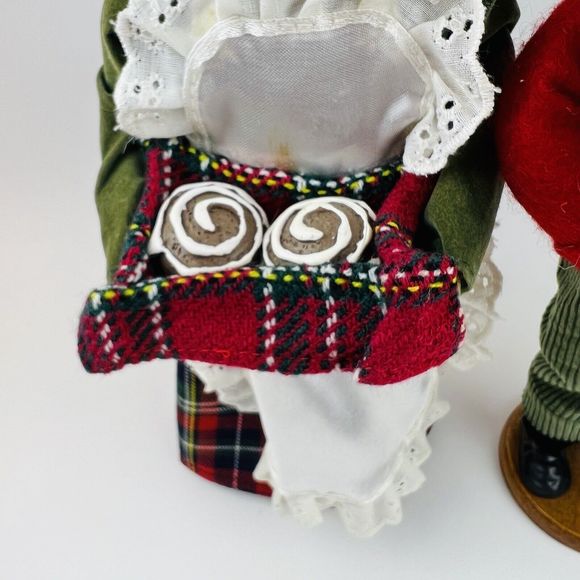 Vintage Christmas Carolers Woman with Tray of Cinn Rolls & Santa with Toy Train - Picture 3 of 9